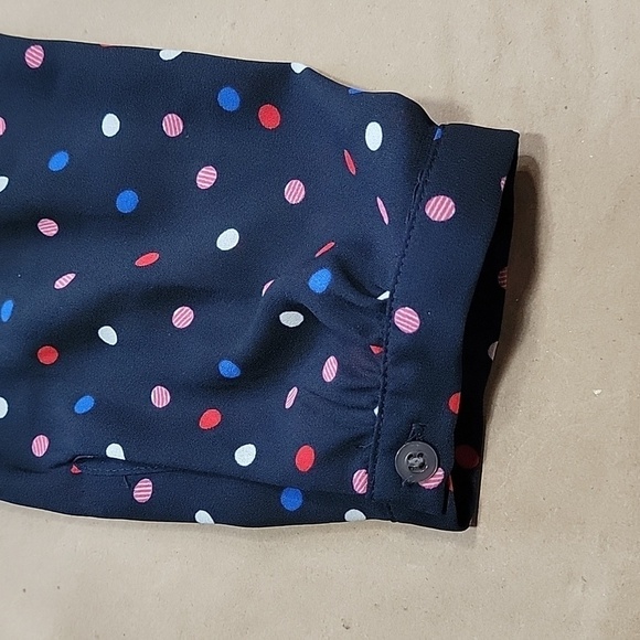 Talbots, Size S Navy Blue with Red, Pink, White and Blue Polkadot Blouse - Picture 12 of 12